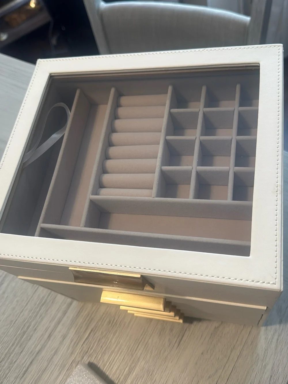 Cream Jewelry Organizer Box with Gold Accents - Luxury Multi-Drawer Storage
